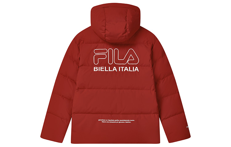 Lookbook FILA WHITE Unisex Relaxed Fit Hooded Logo Puffer Jacket - Legendary Red. F11U249902FRD