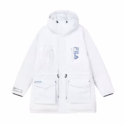FILA Winter Puffer Jacket with Hood in Cold Stone White. F11M149905F-WT