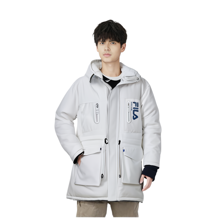 Purchase FILA冬季连帽羽绒服冷石白色款。 F11M149905F-WT