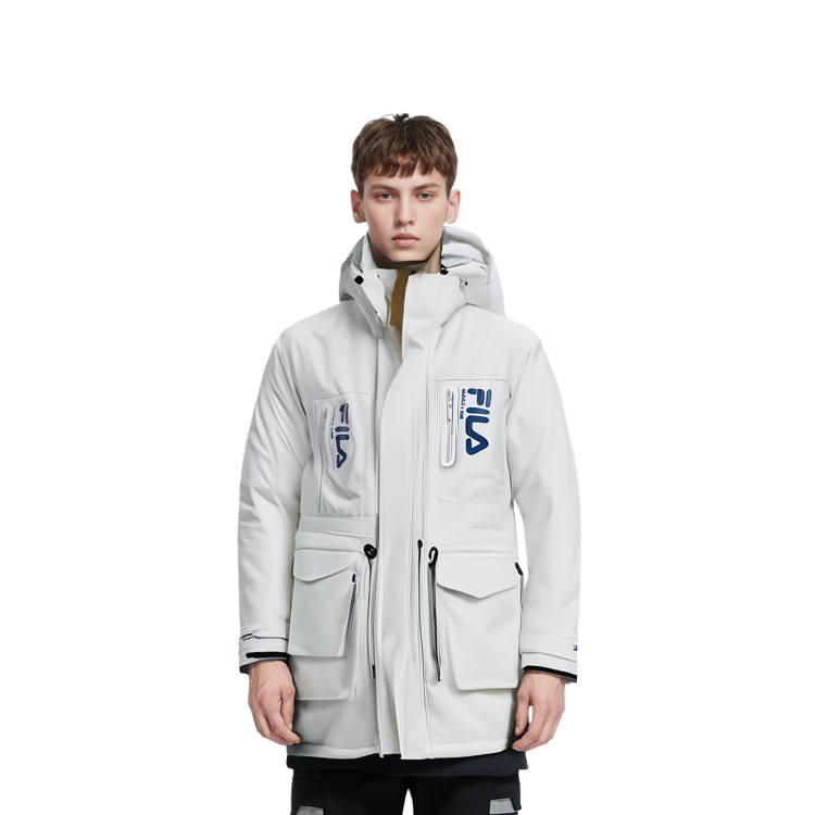 Details for FILA冬季连帽羽绒服冷石白色款。 F11M149905F-WT