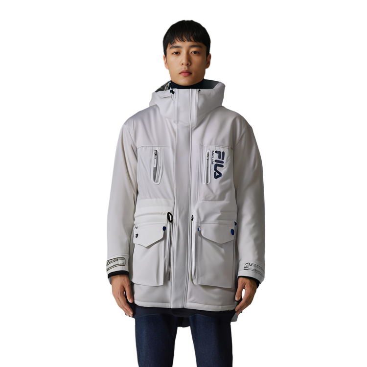 Sizing FILA冬季连帽羽绒服冷石白色款。 F11M149905F-WT