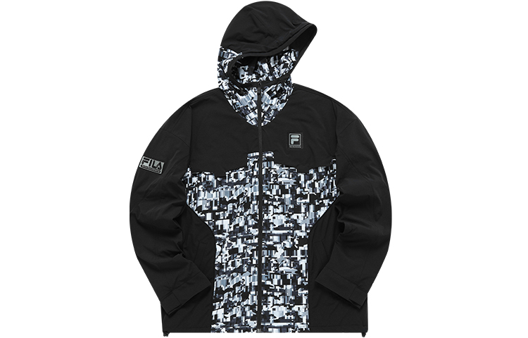 FILA WM Baishan Collab Printed Patchwork Hooded Jacket Deep Black T11M137702F-BK