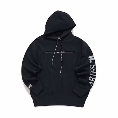 FILA Aries Embroidered Logo Oversized Hoodie Unisex - Deep Black T11U218204F-BK