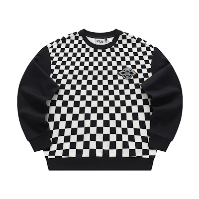FILA FACETASM Checkered Oversized Pullover Sweatshirt Modern Gray () T11M347201F-GY