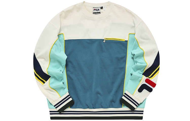 FILA FACETASM Colorblock Logo Pullover Sweatshirt Malt White () T11M237201F-IV