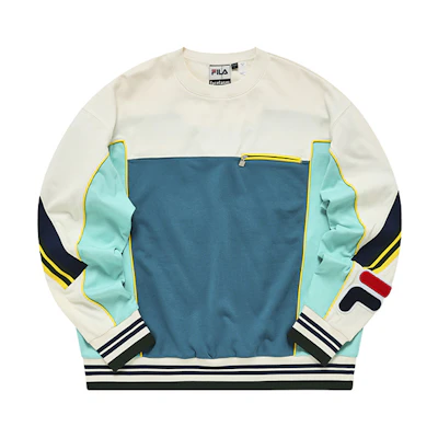 FILA FACETASM Colorblock Logo Pullover Sweatshirt Malt White () T11M237201F-IV