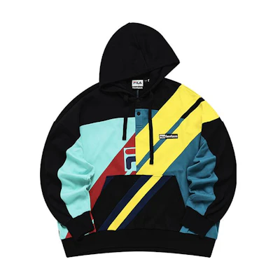 FILA FACETASM Colorblock Striped Hoodie Unisex Vintage Style Multicolor T11U237201F-BK