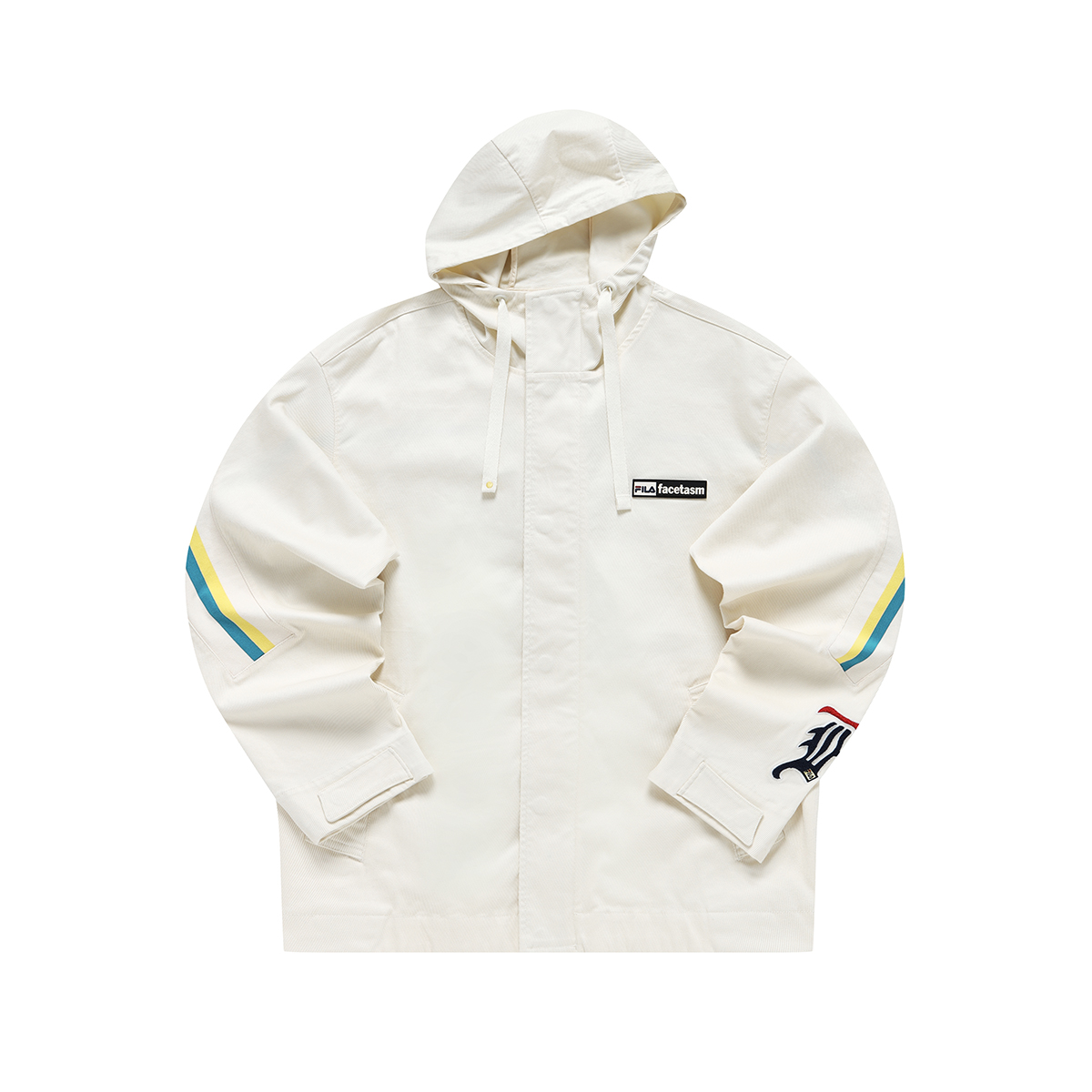 FILA FACETASM Loose Hoodie Jacket Malt White - Logo Print & Stripe Details T11M317703F-IV