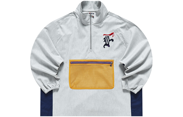 FILA FACETASM Patchwork Logo Loose High Neck Sweatshirt Men Grey T11M317702F-GY