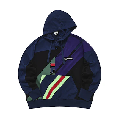 FILA FACETASM Striped Colorblock Hoodie Unisex - Hannes Blue T11U237201F-NV
