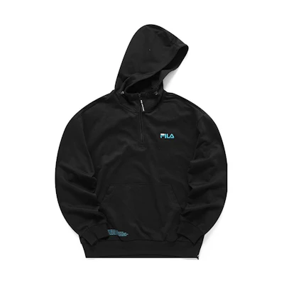 FILA FUSION Logo Oversized Knit Hoodie for Men Black T11M133204A-BK