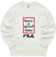 FILA x Have A Good Time Collab White Pullover Sweatshirt Unisex Casual Fit F51U149204F-WT FILA x Have A Good Time Collab White Pullover Sweatshirt Unisex Casual Fit F51U149204F-WT