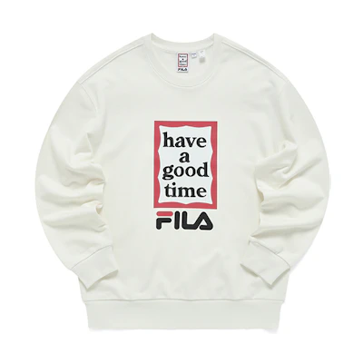FILA Have A Good Time Collab White Pullover Sweatshirt Unisex Casual Fit F51U149204F-WT