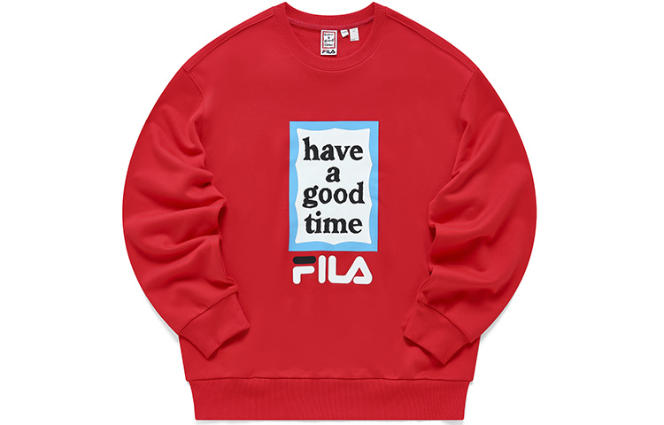 FILA Have A Good Time Red Logo Print Pullover Sweatshirt Unisex Couple Style F11U149204F-RD