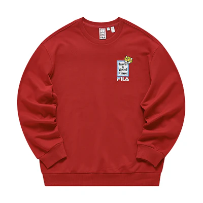 FILA Have A Good Time Unisex Logo Knit Pullover Sweatshirt Legend Red F11U219204F-RD