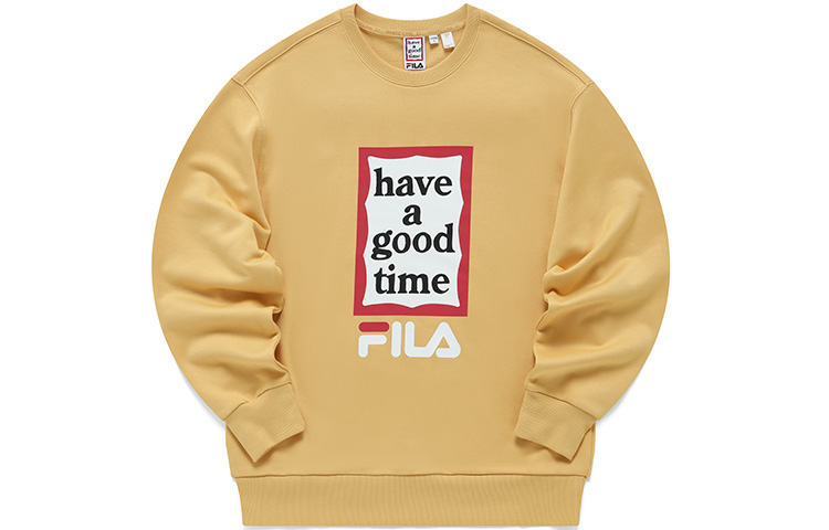 FILA Have A Good Time Yellow Letter Print Pullover Sweatshirt-Unisex F11U149204F-YE