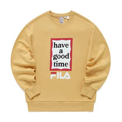 FILA Have A Good Time Yellow Letter Print Pullover Sweatshirt-Unisex F11U149204F-YE