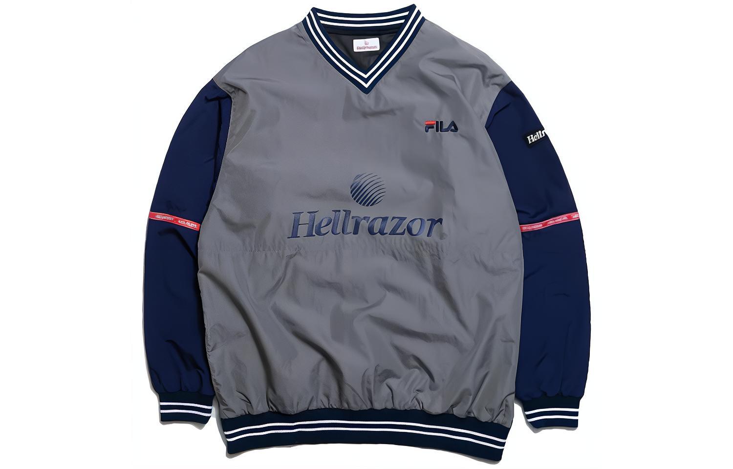 FILA Hellrazor SS23 Letter Print V-Neck Pullover Navy Unisex Sweatshirt 7913119907989