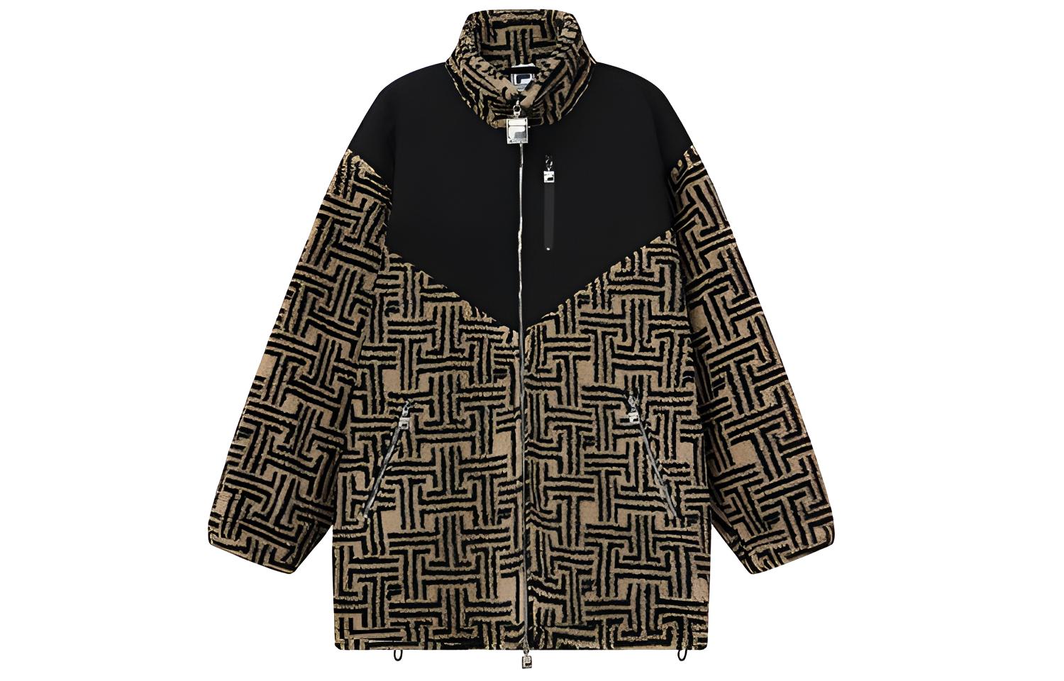 FILA Lanvin Logo Jacket - Suede Patchwork Mid-Length Stand Collar F71M145501F-BG