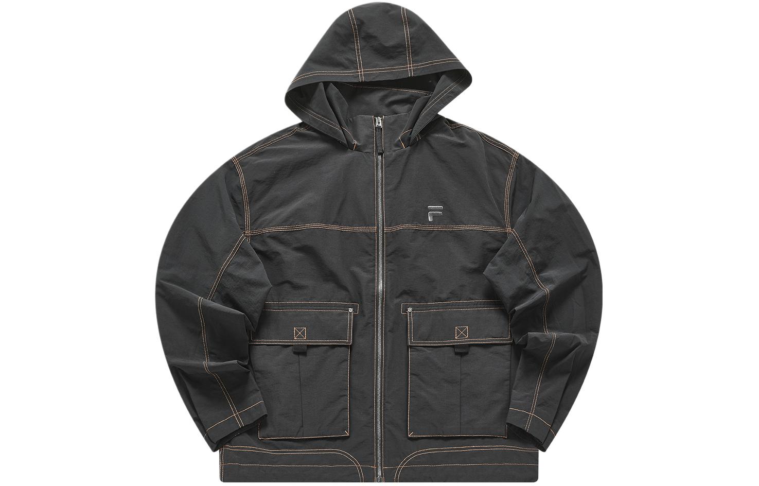 FILA X Logo Black Hooded Loose Fit Sports Jacket T11M413704F-BK