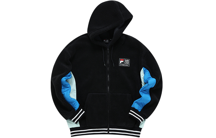 FILA Marcelo Burlon Fleece Hoodie Jacket Black Colorblock Design. T11M148502F-BK