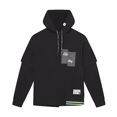 FILA MIHARA Unisex Asymmetric Loose-Fit Hoodie in Deep Black F11M333202F-BK