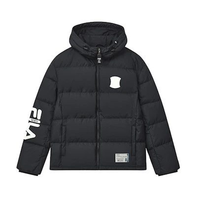 FILA Mihara Yasuhiro Black Letter Loose-Fit Hooded Down Jacket. F11M243904F-BK