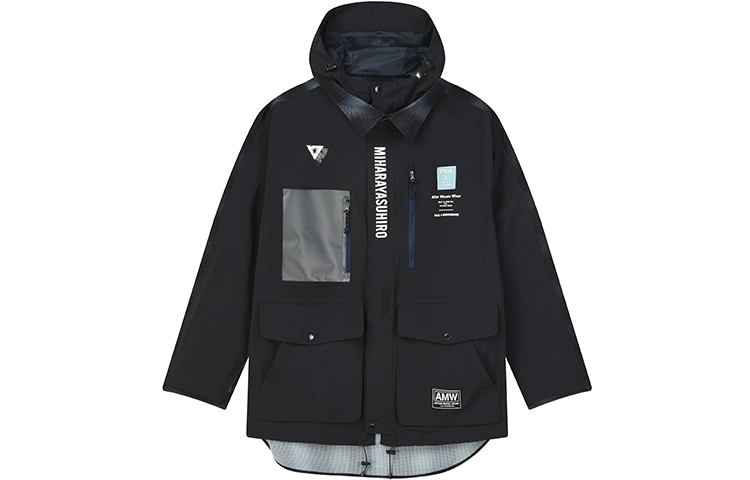 FILA Mihara Yasuhiro Black/Grey Outdoor Logo Print Hooded Utility Jacket F11M133701F-BK