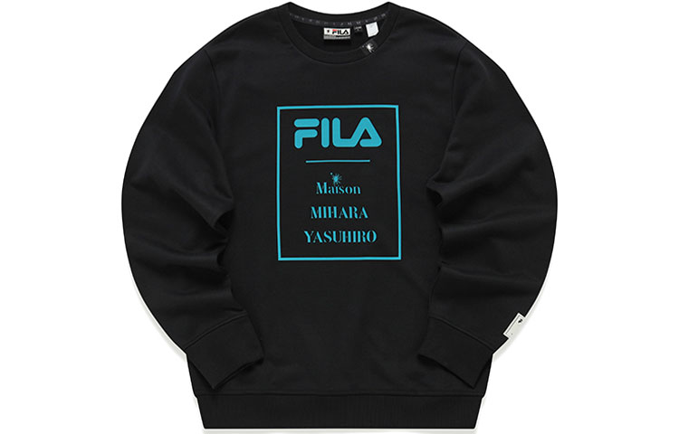 FILA Mihara Yasuhiro Collab Big Letter Print Black Sweatshirt for Men F11M143209F-BK