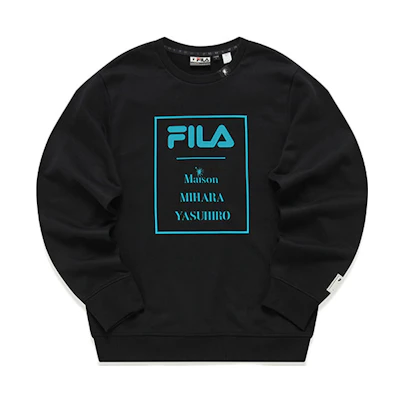 FILA Mihara Yasuhiro Collab Big Letter Print Black Sweatshirt for Men F11M143209F-BK