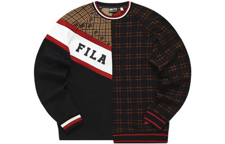 FILA Mihara Yasuhiro Collab Logo Print Colorblock Plaid Sweatshirt Brown Men F11M213205F-BN