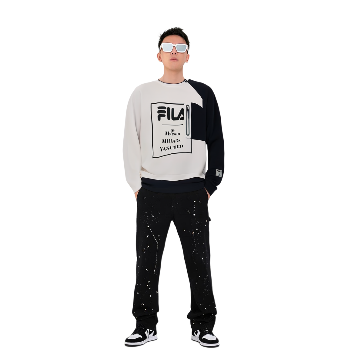 Shop FILA x Mihara Yasuhiro聯名寬鬆Logo圓領長袖上衣 男款 羚羊白 F11M143204F-IV
