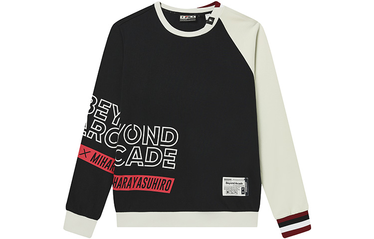 FILA Mihara Yasuhiro Color-Block Letter Print Pullover Sweatshirt Black F11M233203F-BK