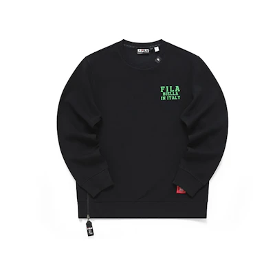 FILA Mihara Yasuhiro Colorblock Logo Print Oversized Crewneck Sweatshirt Black F11M213211F-BK