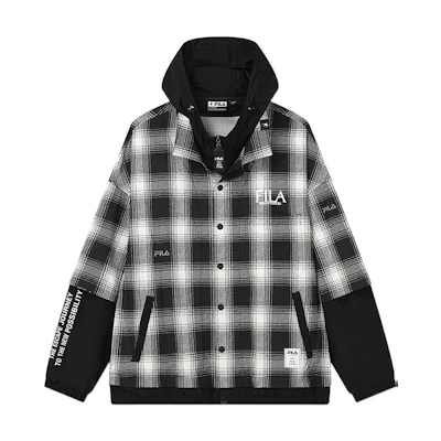 FILA MIHARA YASUHIRO Colorblock Plaid Layered Jacket Black Long Sleeve F11M223701F-BK