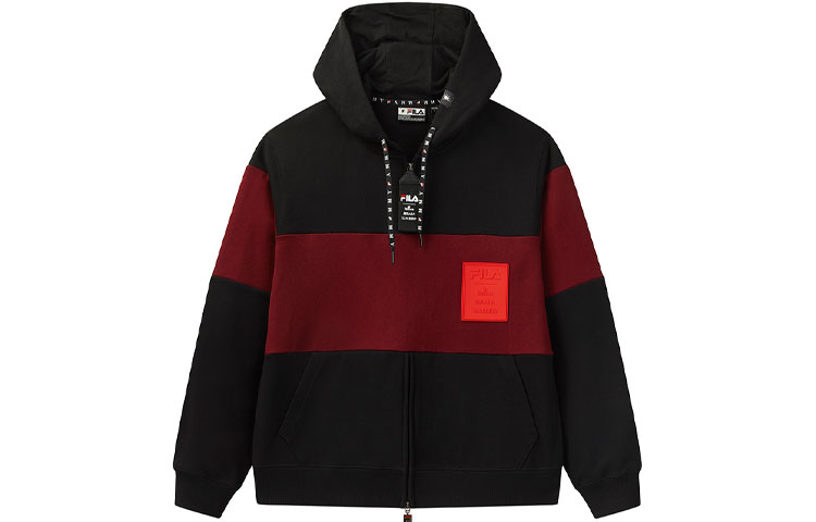 FILA Mihara Yasuhiro Hoodie Black Red Patchwork Casual Knit Pullover F71M048502F-BK