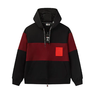 FILA Mihara Yasuhiro Hoodie Black Red Patchwork Casual Knit Pullover F71M048502F-BK