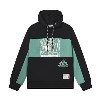 FILA MIHARA YASUHIRO Hoodie Men’s Black - Printed Pullover Long Sleeve F11M313202F-BK
