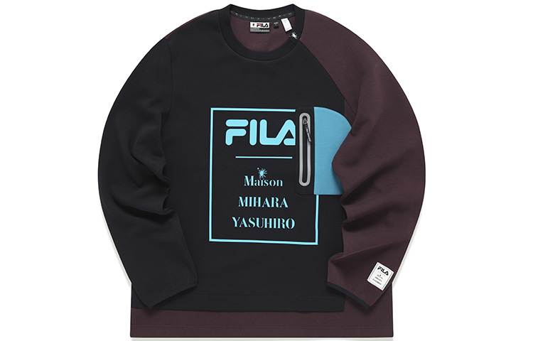 FILA Mihara Yasuhiro Logo Print Colorblock Pullover Sweatshirt Black F11M143204F-BK