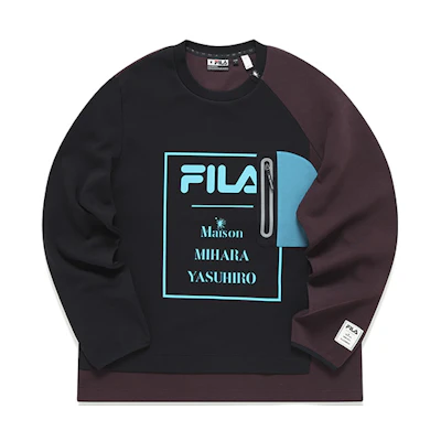 FILA Mihara Yasuhiro Logo Print Colorblock Pullover Sweatshirt Black F11M143204F-BK