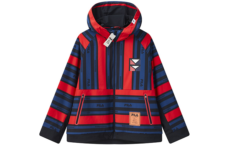 FILA x Mihara Yasuhiro Red & Navy Striped Windbreaker Jacket. F71M118702F-RD