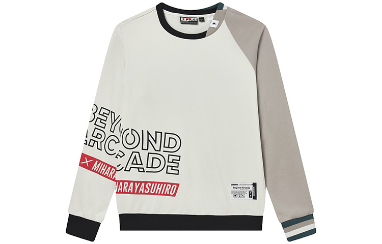 FILA Mihara Yasuhiro Retro Colorblock Letter Print Pullover Sweatshirt Grey F11M233203F-GY