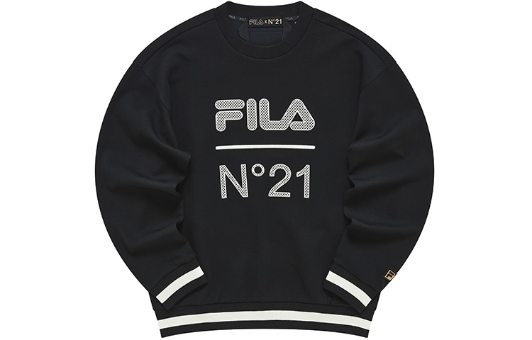FILA N21 Oversized Knit Pullover Sweatshirt Black Unisex Trendy Logo Design T11U249203F-BK
