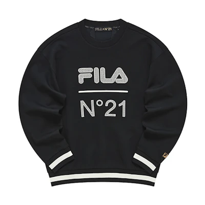 FILA N21 Oversized Knit Pullover Sweatshirt Black Unisex Trendy Logo Design T11U249203F-BK
