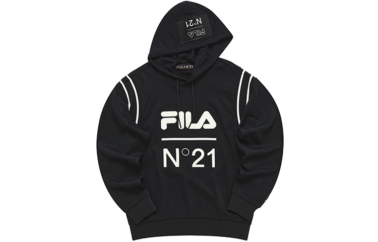 FILA N°21 Logo Hoodie Unisex Oversized Knit Black T11U249204F-BK