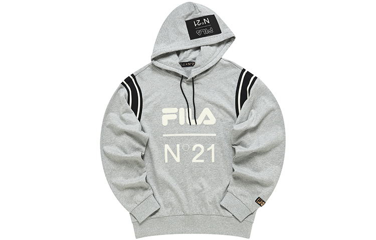 FILA N°21 Unisex Knit Hoodie Misty Gray with Logo Design T11U249204F-MG