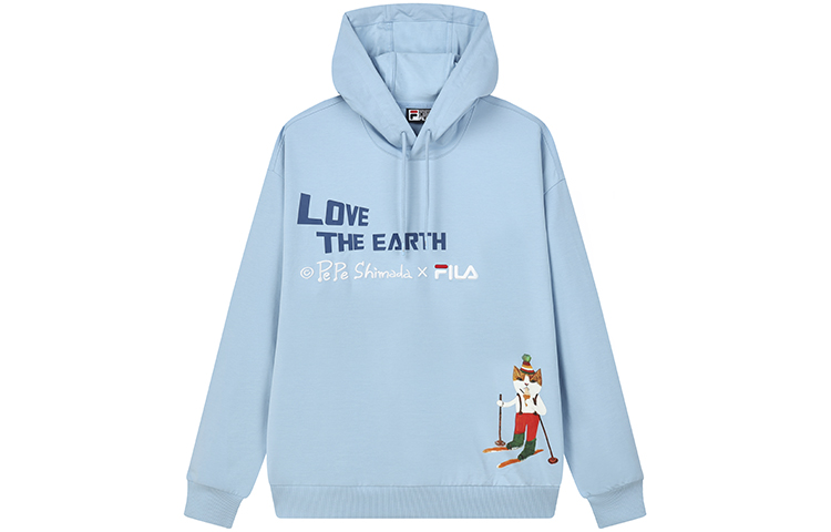 FILA Pepe Shimada Denim Blue Hoodie with Embroidery & Cartoon Print F11M133293F-LB