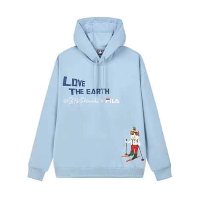 FILA Pepe Shimada Denim Blue Hoodie with Embroidery & Cartoon Print F11M133293F-LB