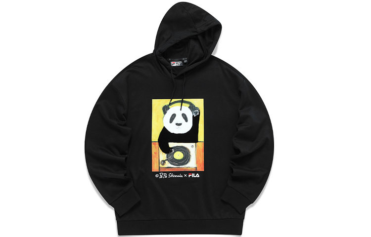 FILA Pepe Shimada Panda Hoodie Black Unisex Cartoon Graphic Pullover F11U133295F-BK