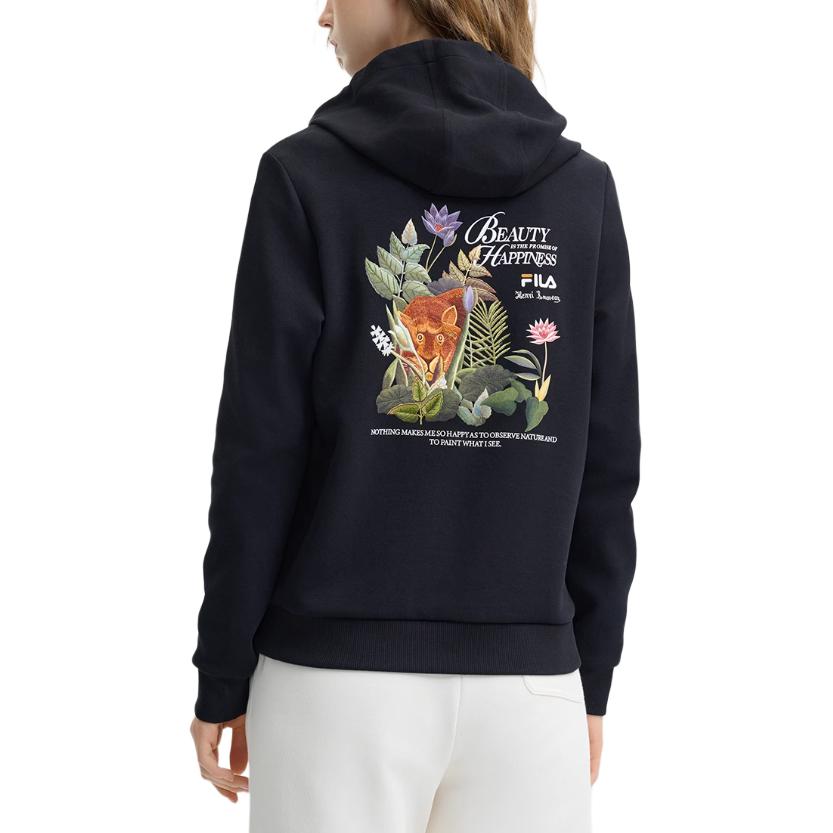 Shop FILA x Rousseau 經典黑色針織長袖休閒版型運動衫 F11W448213F-BK